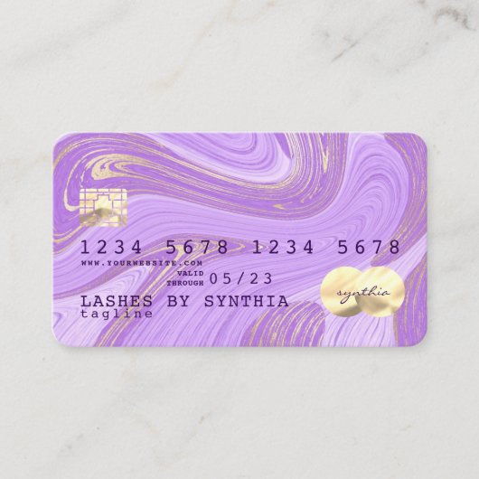 パステルパープルバイオレットラベンダー大理石クレジットカード 名刺 (正面)