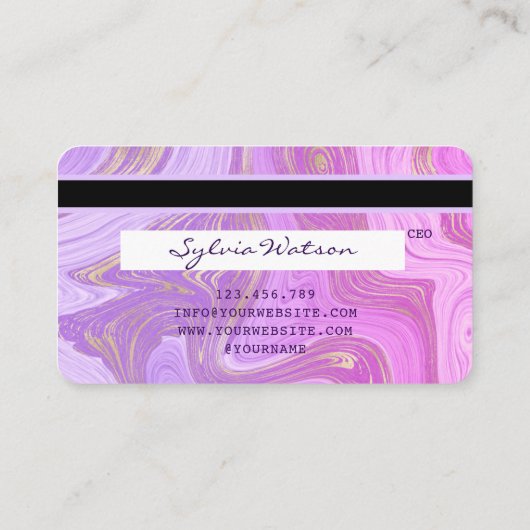 パステルパープルバイオレット大理石クレジットカードラッシュ 名刺 (裏面)