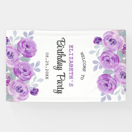 パステルパープルバラグリーナリー誕生日ウェルカム 横断幕