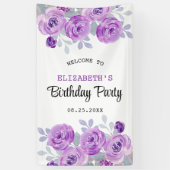 パステルパープルバラグリーナリー誕生日ウェルカム 横断幕 (縦)