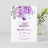 パステルパープルバラフローラグリーンリー30th誕生日 招待状 (スタンド正面)