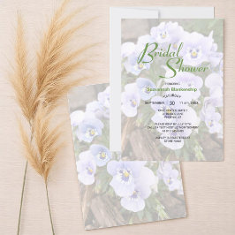 パステルパープルパンジーフォトブライダルシャワーテンプレート 招待状