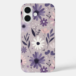 パステルパープルピンクの花のパターンwhimsigoth dark iPhone 16ケース