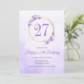 パステルパープルフローラゴールデンリース27th誕生日 招待状 (スタンド正面)