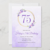 パステルパープルフローラゴールデンリース75th誕生日 招待状 (正面)