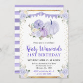 パステルパープルフローラパンプキン秋21st誕生日 招待状 (正面/裏面)