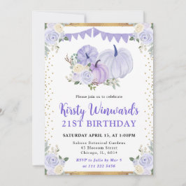パステルパープルフローラパンプキン秋21st誕生日 招待状