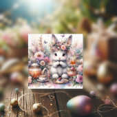 パステルパープルフローラファンタジーバニーティーイースター シーズンカード