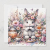 パステルパープルフローラファンタジーバニーティーイースター シーズンカード (正面)
