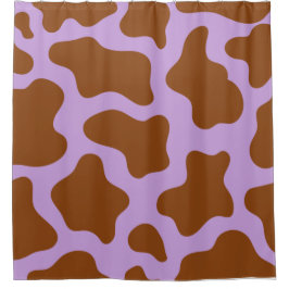 パステルパープルブラウン牛プリント シャワーカーテン