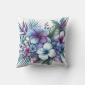 パステルパープルブルーフラワーズハワイアンハイビスカス クッション (裏面)