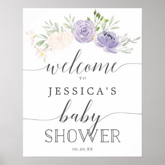 パステルパープルベビーシャワーウェルカムサイン ポスター (正面)