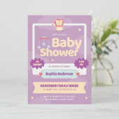 パステルパープルベビーシャワー招待状かわいいライオン 招待状 (スタンド正面)