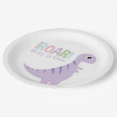 パステルパープルベビー恐竜ロール誕生日パーティー ペーパープレート (アングル)