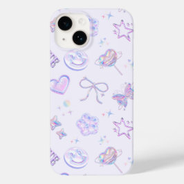 パステルパープルホログラフィックY2Kキッチュジェリーパターン Case-Mate iPhone 14ケース