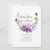 パステルパープルポピーフローラリースベビーシャワー 招待状 (正面)