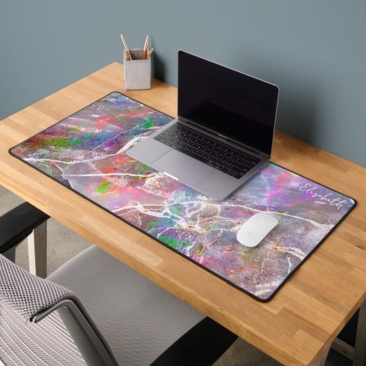 パステルパープルマーブルオパールモノグラムのキュイガーリーート デスクマット (オフィス2)