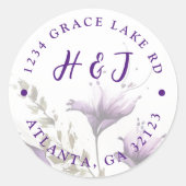 パステルパープルモダンボホ結婚の差出人住所 ラウンドシール (正面)