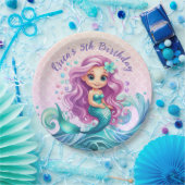 パステルパープルリトルマーメイドウォーター誕生日 ペーパープレート (パーティー)