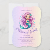 パステルパープルリトルマーメイドウォーター誕生日 招待状 (正面)