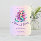 パステルパープルリトルマーメイドウォーター誕生日 招待状 (スタンド正面)