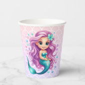 パステルパープルリトルマーメイドウォーター誕生日 紙コップ (正面)