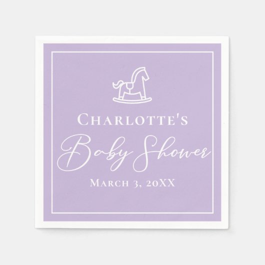 パステルパープルロッキングホース赤ちゃんシャワーカスタム スタンダードカクテルナプキン (正面)