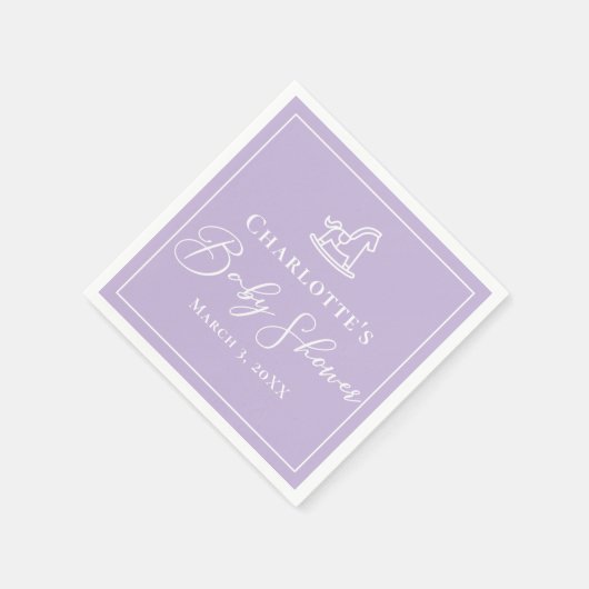 パステルパープルロッキングホース赤ちゃんシャワーカスタム スタンダードカクテルナプキン (角)