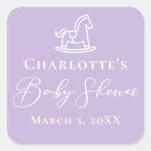 パステルパープルロッキングホース赤ちゃんシャワー スクエアシール (正面)