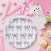 パステルパープルヴィンテージサテンボウパターン ペーパープレート (パーティー)