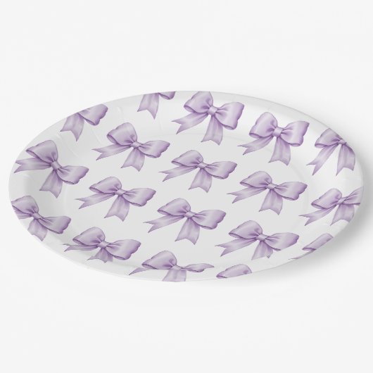 パステルパープルヴィンテージサテンボウパターン ペーパープレート (アングル)