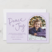 パステルパープル平和モダン喜び写真クリスマス シーズンカード (正面)