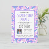 パステルパープル紙吹雪誕生日パーティーの招待 招待状 (スタンド正面)