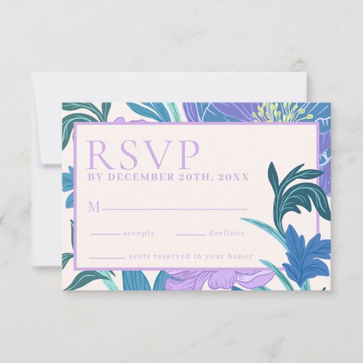 パステルパープル薄紫フローラウェディングスプスカード 出欠カード (正面)