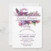 パステルパープル薄紫フローラバライースターディナーパーティー 招待状 (正面)