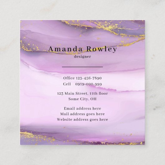 パステルパープル金ゴールドエッジQRコードミニマリストシック スクエア名刺 (裏面)