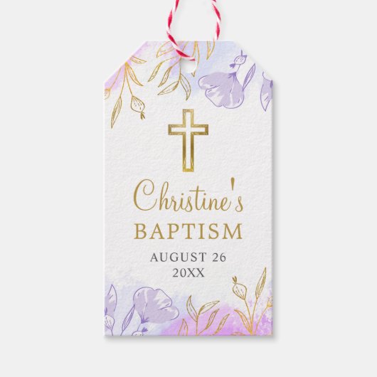 パステルパープル金ゴールドフローラバプテスススサンキュー ギフトタグ (正面)