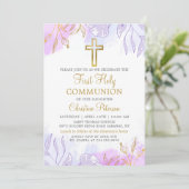 パステルパープル金ゴールドフローラファーストホーリーコミュニオン 招待状 (スタンド正面)