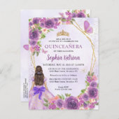 パステルパープル金ゴールドフローラプリンセスキンセアニラ インビテーションポストカード (正面/裏面)