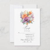 パステルパープル、オレンジ、ミントフローラ結婚ズ 出欠カード (正面)