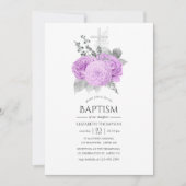 パステルパープル&シルバーヴィンテージバラバプテスマ 招待状 (正面)