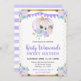 パステルパープル&ブルーフローラパンプキンス秋スウィート16 招待状
