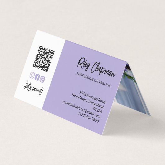 パステルパープルQRコードフォトソーシャルメディアのアイコン 名刺 (裏面)