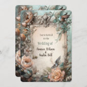 パステルビクトリアンピンクブルーフローラ招待状 招待状 (正面/裏面)