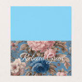 パステルビクトリアンブルーとピンクの花 名刺 (外部フラット)