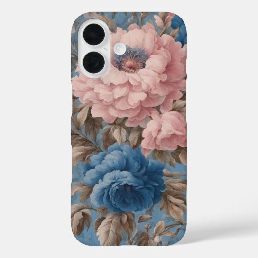 パステルビクトリアンブルーとピンクの花 Case-Mate iPhoneケース (裏面)