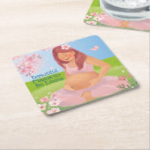 パステルビューティフルママベビーシャワー スクエアペーパーコースター (アングル)