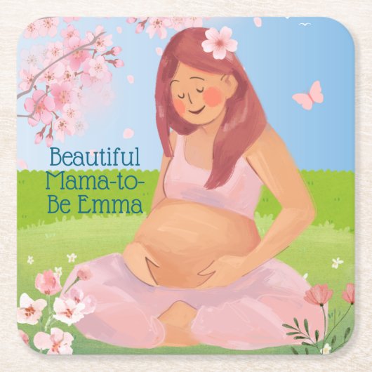 パステルビューティフルママベビーシャワー スクエアペーパーコースター (正面)