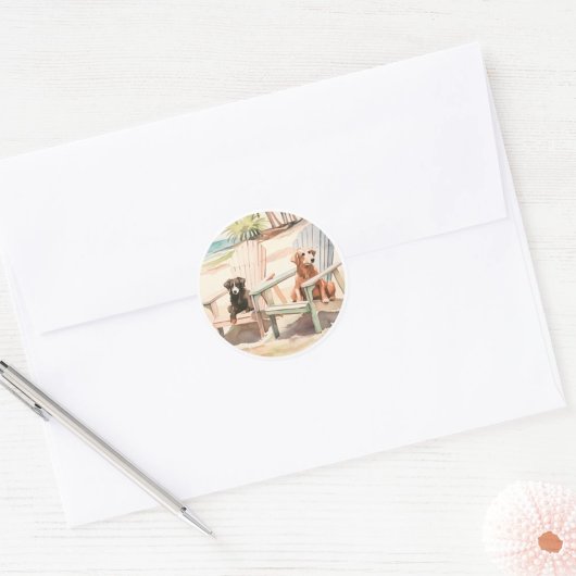 パステルビーチシーンドッグズインアディロンダックチェア ラウンドシール