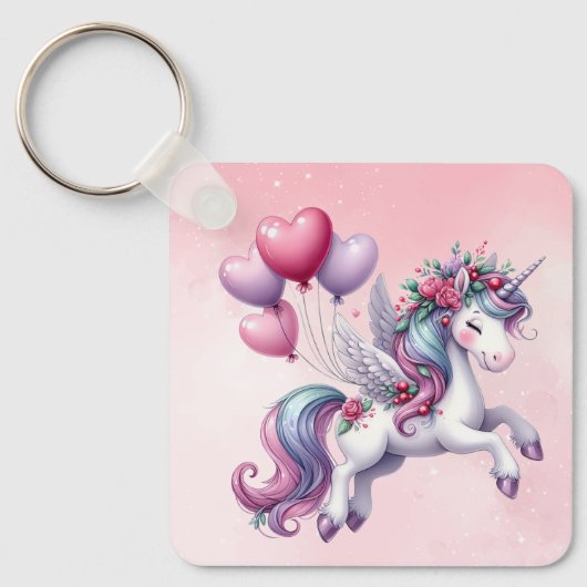パステルピンクお洒落ユニコーン キーホルダー (正面)